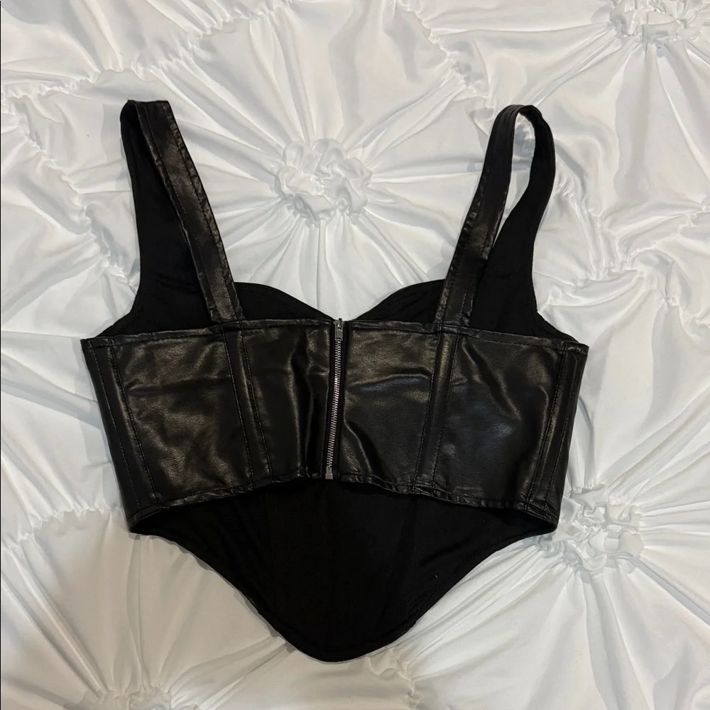 Glam Black Leather Corset Top - Picture 2 of 2